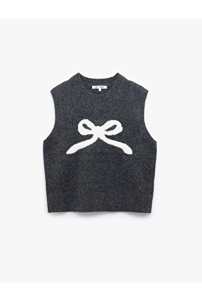 Koton Bow Patterned Crew Neck Sleeveless Knit Sweater