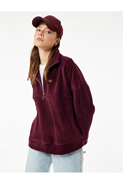 Koton سويت شيرت صوف شيرت كبير الحجم بأكمام طويلة وسحاب نصفي