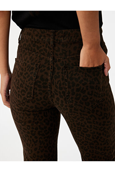 Koton Yüksek Bel Dar Kesim İspanyol Paça Leopar Pantolon - Flare Jeans