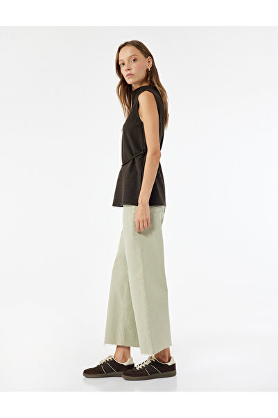 Koton Yüksek Bel Düğmeli Cepli Rahat Kalıp Geniş Paça Denim Pantolon - Culotte Jeans