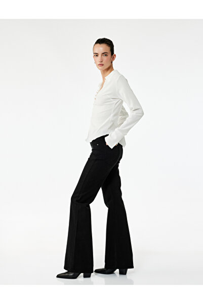 Koton High Waist Spanish Leg Flare Black Women's Pants 6Wal40007Mw