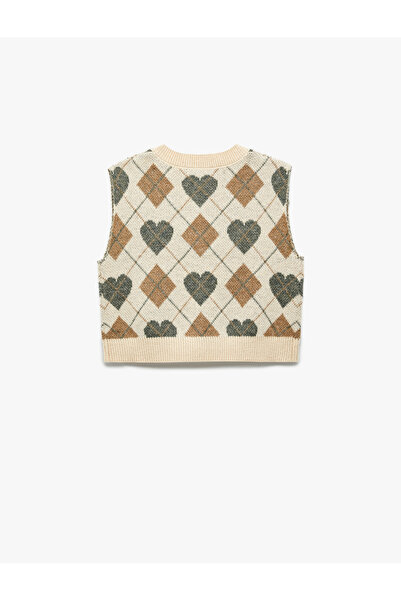 Koton Плетен пуловер без ръкави с V-образно деколте и сърцевиден мотив