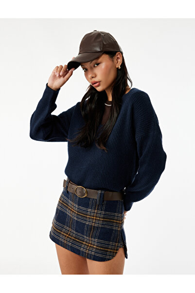 Koton Πλεκτό πουλόβερ με μακρύ μανίκι V λαιμόκοψη