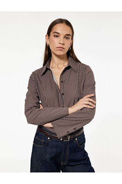 Koton Μακρυμάνικο κλασικό πουκάμισο με κουμπιά από βαμβακερό λεπτό πουκάμισο