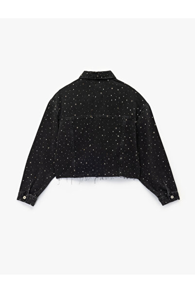 Koton Crop Taşlı Denim Siyah Kadın Ceket 6Wal50003Md