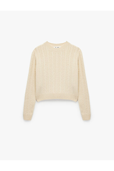 Koton Long Sleeve Crew Neck Sweater with Hair Braid Detail