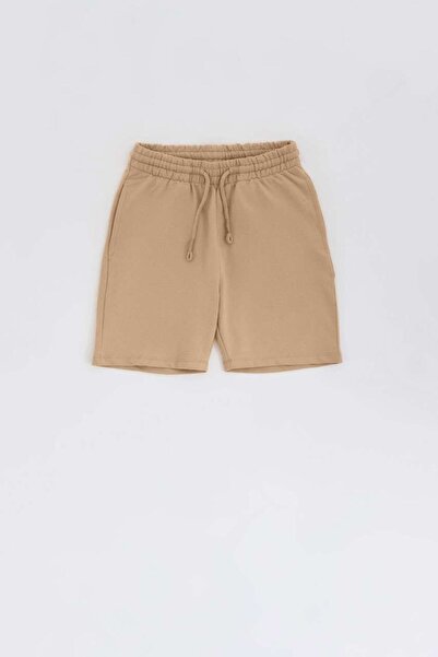 THERECOLOR Beige Organic Boy Bermuda Shorts with Lace-up Two Pockets