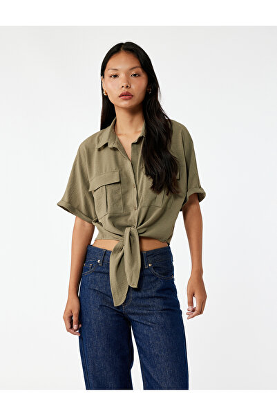 Koton Comfortable Fit Pocket Detailed Short Sleeve Tie-Up Crop Shirt