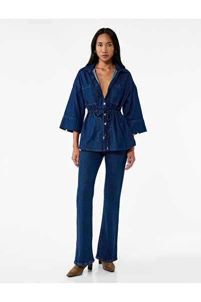 Koton Buttoned Classic Collar Denim Shirt with Pocket Detail