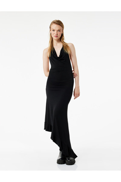 Koton Άνετο Αμάνικο Ασύμμετρο Μίντι Φόρεμα με γιακά Degaje