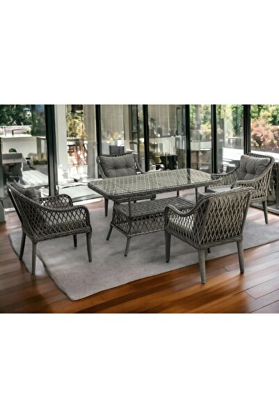 Tu Tienda MEDYA 4 SANDALYE+MASA(70*120) BAHÇE BALKON MUTFAK TAKIMI,GRİ(ASOS3)