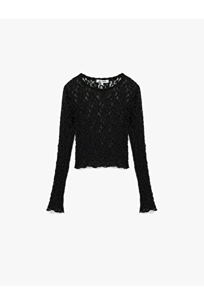 Koton Slim Fit Long Sleeve Crew Neck Lace Blouse