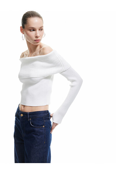 Koton Off-The-Shoulder Knitwear Slim Fit Sweater