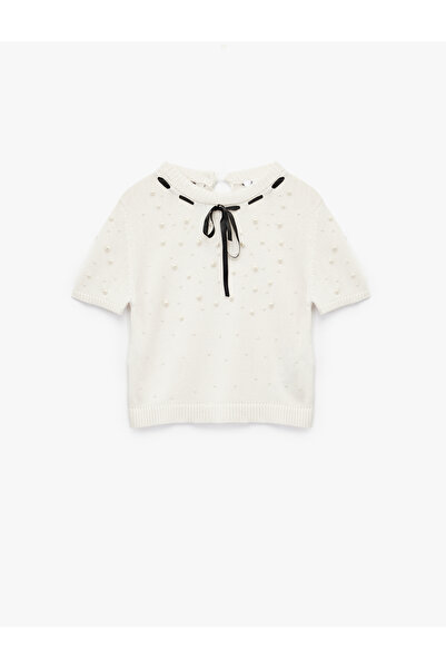 Koton Pulover de tricotaj cu mânecă scurtă și decolteu cu perle