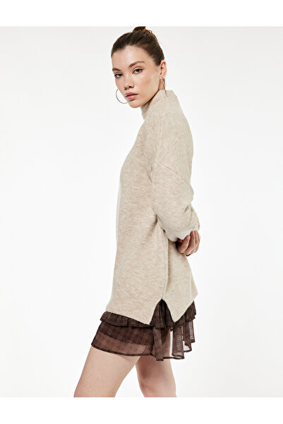 Koton High Neck Long Sleeve Pocket Detailed Oversize Knitwear Tunic