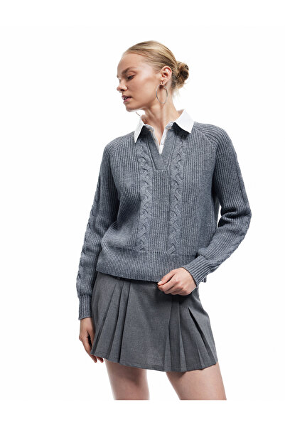 Koton Πουλόβερ με μακρυμάνικο πουκάμισο με γιακά με υφή πλεκτού μαλλιού