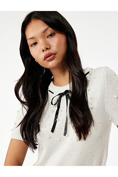 Koton Pulover de tricotaj cu mânecă scurtă și decolteu cu perle