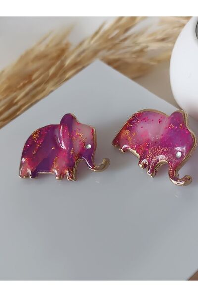 La fee aksesuar أقراط الفيل الأرجواني والوردي - أقراط فولاذية مصنوعة يدويًا، ...