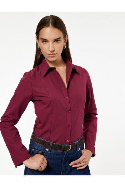 Koton Pamuklu Uzun Kollu Slim Fit Düğmeli Klasik Yaka Gömlek
