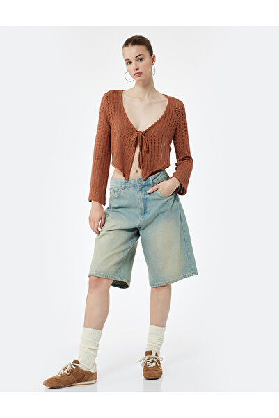 Koton Βαμβακερή δεμένη μακρυμάνικη ζακέτα