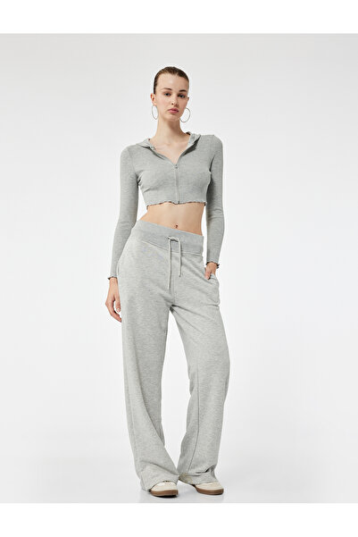 Koton Hooded Zipper Viscose Blend Slim Fit Long Sleeve Crop Cardigan