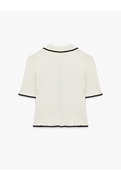 Koton Buttoned Stitching Detail Short Sleeve Polo Neck Sweater