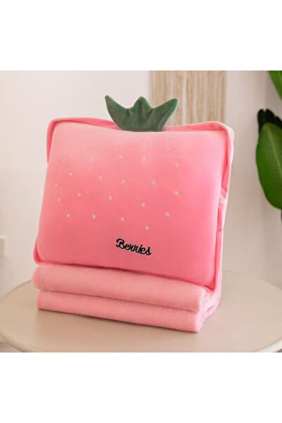 OEM Set pătură și pernă de călătorie, temă cu fructe, extra moale, ROZ