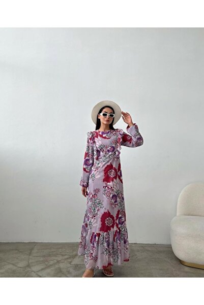 Swan Woman ЛИЛАВА ШИФОНЕНА РОКЛЯ С ФЛОРАЛЕН ДЕСЕН