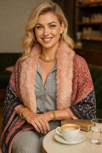 MARBERRY Ροζ γυναικείο πόντσο με σχέδιο σάλι