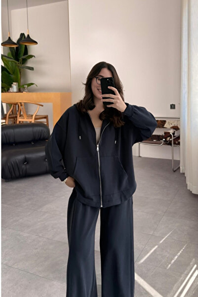 Le Savu SHILSEE ЖІНОЧИЙ МОДАЛЬНИЙ ТКАНИНИ КАПЮШОН ЗІ ЗІМБАЛЬНИКОМ-СВІТЕР-СПОРТИВНИЙ КОМПЛЕКТ СИНІЙ