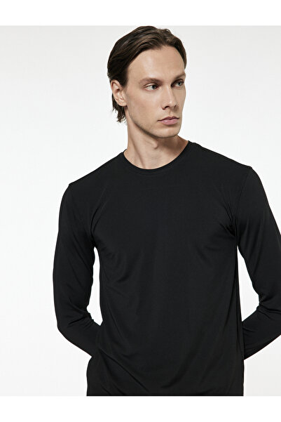 Koton Rahat Kalıp Dikiş Detaylı Bisiklet Yaka Uzun Kollu Basic Spor Tişört