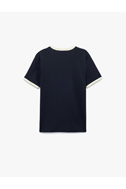 Koton Kısa Kollu Bisiklet Yaka Tok Kumaş Renk Kontrastlı Pamuklu Slim Fit Tişört