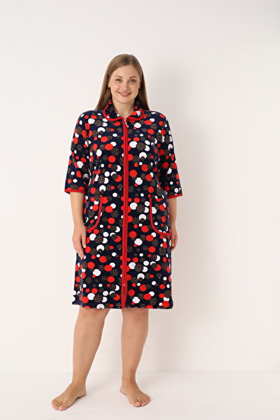 ROMEO LİFE Γυναικείο φόρεμα με φερμουάρ από βαμβακερό βελούδο μεγάλου μεγέθους LACİ-LEOPARD 1125