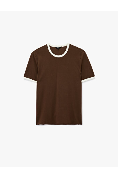 Koton Κοντομάνικο Crew Neck Tok ύφασμα με αντίθεση χρώματος βαμβακερό μπλουζάκι με λεπτή εφαρμογή