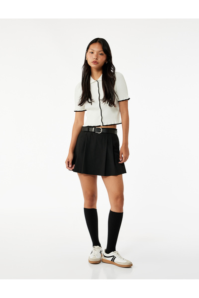 Koton Buttoned Stitching Detail Short Sleeve Polo Neck Sweater