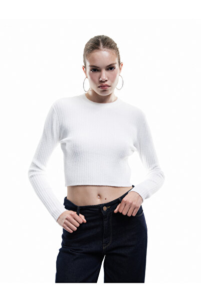 Koton Long Sleeve Crew Neck Knit Crop Sweater
