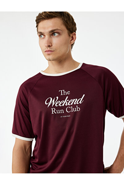 Koton Rahat Kesim Kısa Kollu Biyeli Bisiklet Yaka Baskılı Spor Tişört