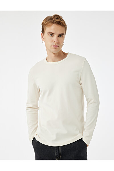 Koton Βαμβακερό μπλουζάκι Crew Neck Basic Slim Fit με μακρύ μανίκι