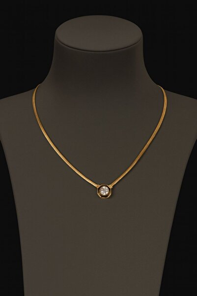 Çgk Çiğdem Gürel Kuyumculuk Balıksırtı Siyah Mineli Altın Kolye