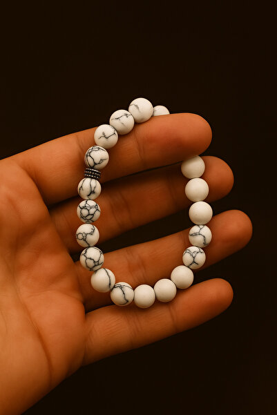 grs oyuncak Doğal Beyaz Havlit Taşı 8mm Bileklik 1 Adet