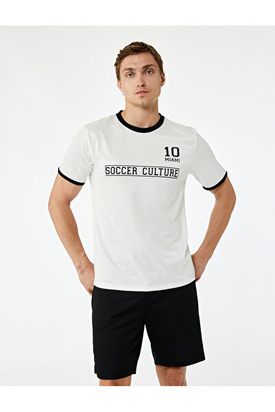 Koton Short Sleeve Ribbed Crew Neck Printed Sports T-Shirt