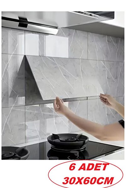 Renkli Duvarlar 6 Adet 60cmx30cm Gri Mermer Desen Yapışkanlı Karavan Banyo Wc...
