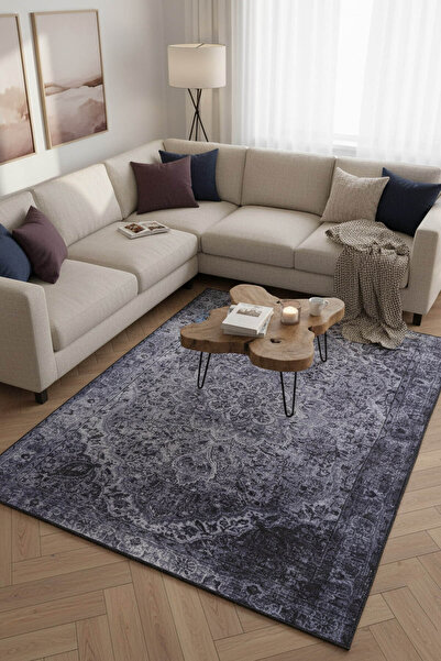 ARTLOOP Blues Vintage Desenli Dokuma Taban Dekoratif Gri Halı AL 22