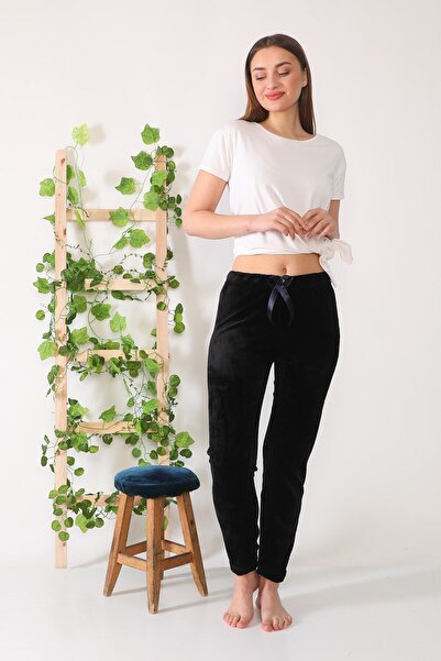 Arvin Pijama Kadın Kadife Siyah Renk Kışlık Pijama Altı