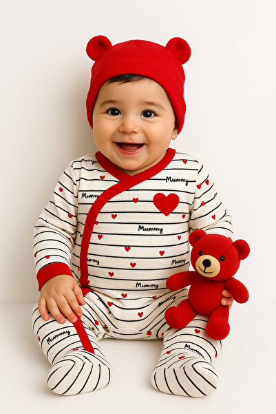 AKİ MODA KİDS Aki Fashion Kids Girl Newborn Baby I Love Mom Dad Printed Jumpsuit