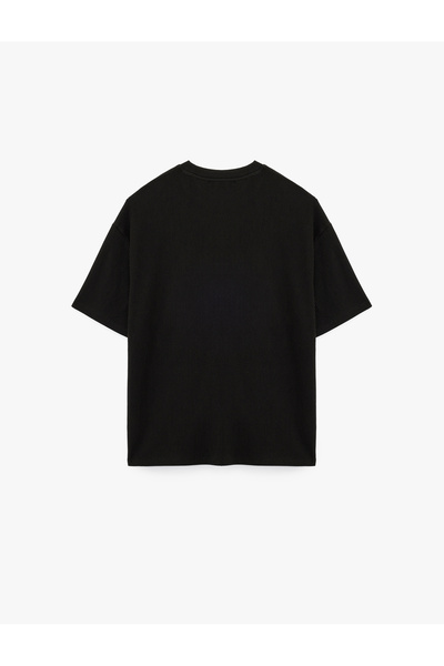 Koton Oversize Kısa Kollu Fitilli Tok Kumaş Bisiklet Yaka Pamuklu Tişört