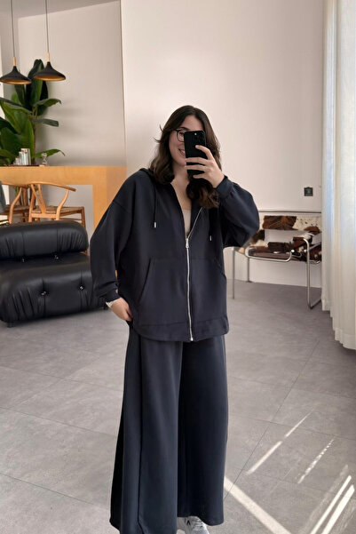 Le Savu SHILSEE ЖІНОЧИЙ МОДАЛЬНИЙ ТКАНИНИ КАПЮШОН ЗІ ЗІМБАЛЬНИКОМ-СВІТЕР-СПОРТИВНИЙ КОМПЛЕКТ СИНІЙ