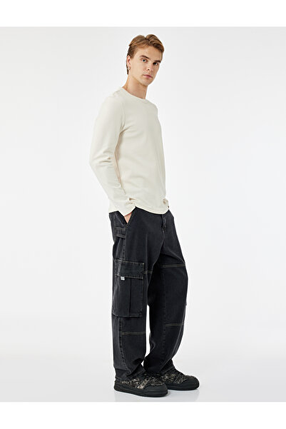 Koton Βαμβακερό μπλουζάκι Crew Neck Basic Slim Fit με μακρύ μανίκι