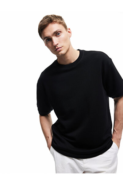 Koton Къса ръкава, велосипедна яка, плътна материя, шардон, Basic Oversize тениска