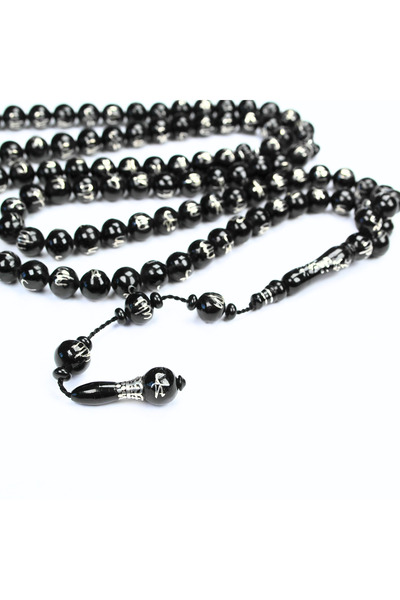 HÜNERTAŞ Oltu Taşı ALLAH MUHAMMET Arapça İşlemeli Namaz Tespihi